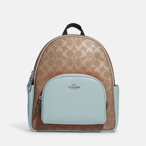 Coach Court Backpack In Signature Canvas
Silver/Khaki/Powder Blue